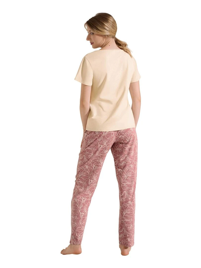 Pyjama pantalon t shirt manches courtes Nina Beige