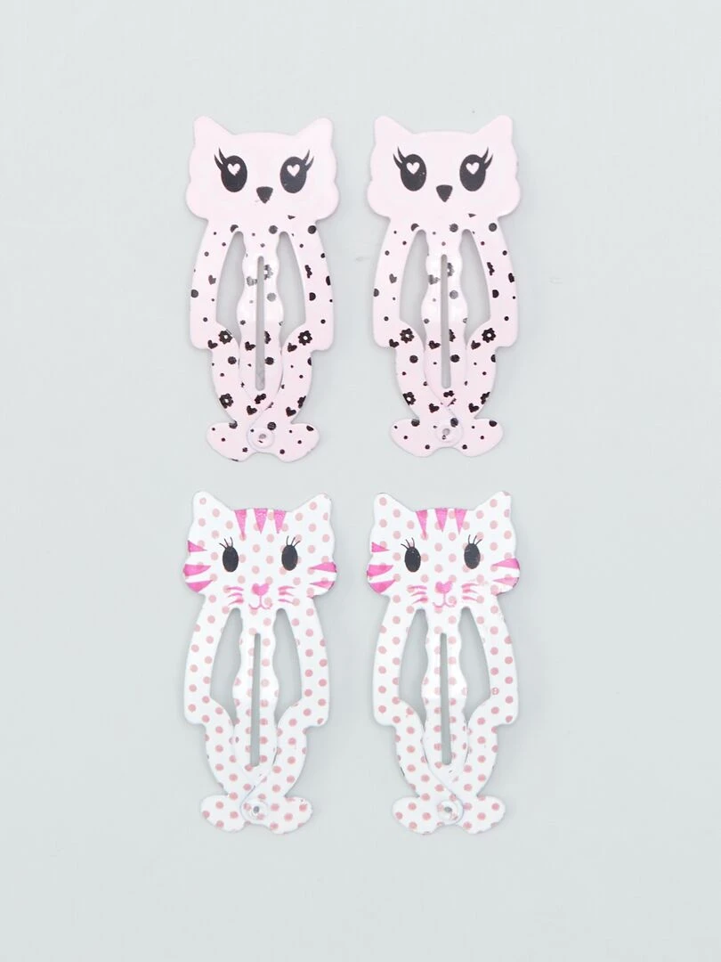 Lot de 4 barrettes clic clac Blanc/rose