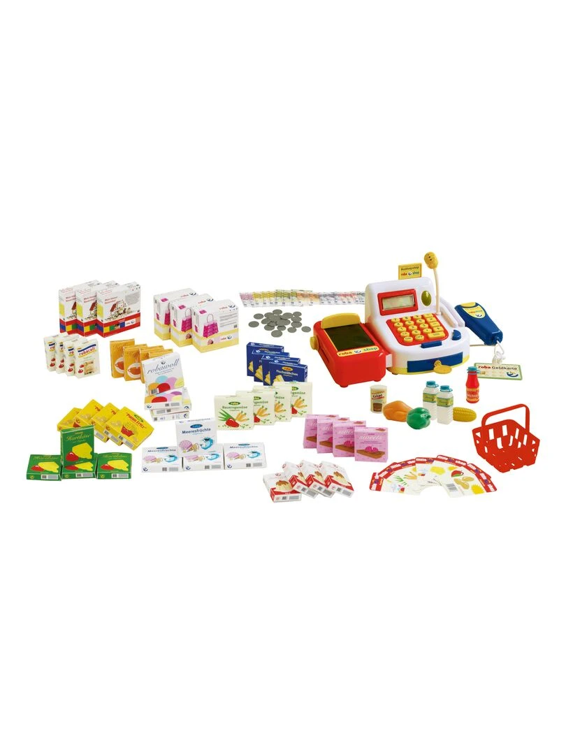 ROBA Marchande en Bois + Caisse Enregistreuse et Accessoires   Horloge et Tableau Intégrés   Blanc   N/A