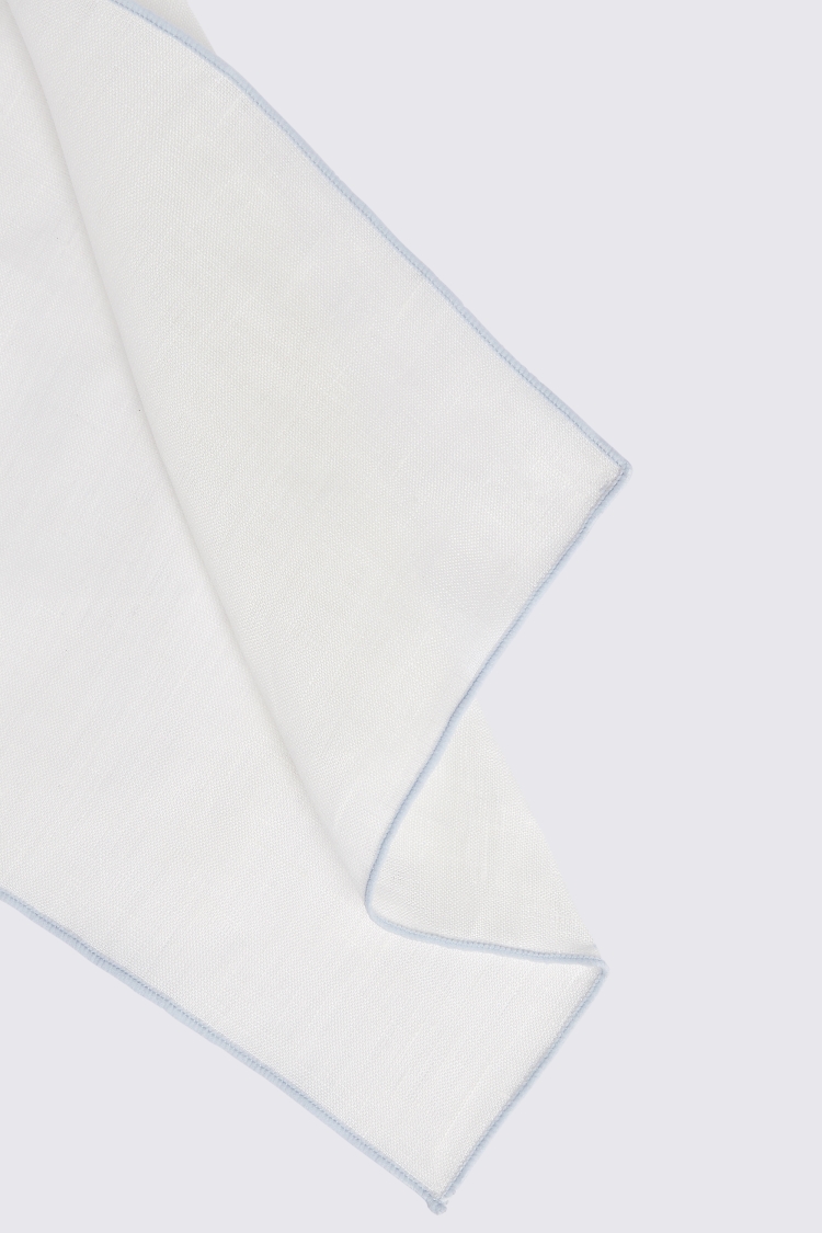 White Linen Pocket Square With Sky Border Buy Online at Moss