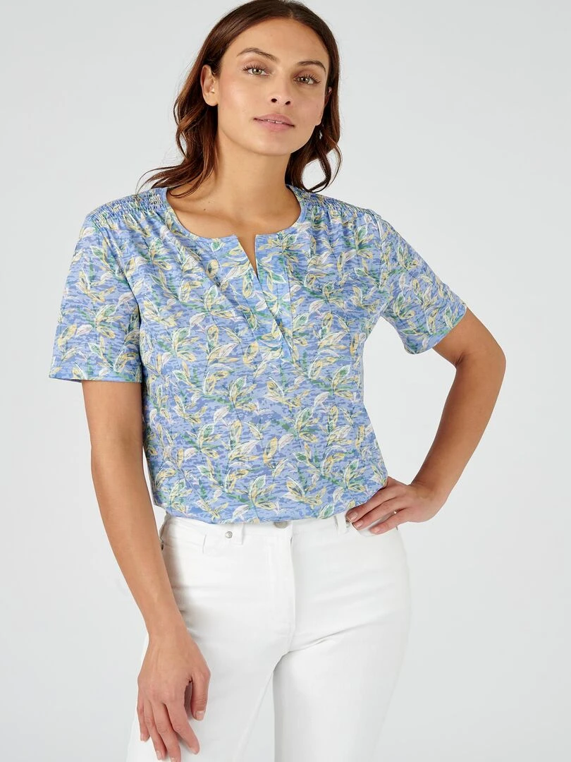 Tee shirt manches courtes imprimé maille dévorée Damart Bleu