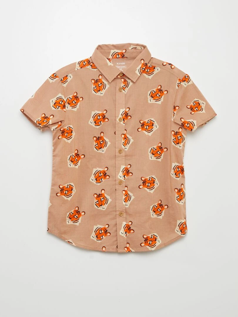 Chemise à manches courtes avec imprimé Marron