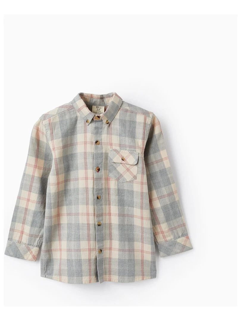 Chemise à carreaux en coton pour garçon 'B&S' manches longues NOËL Gris