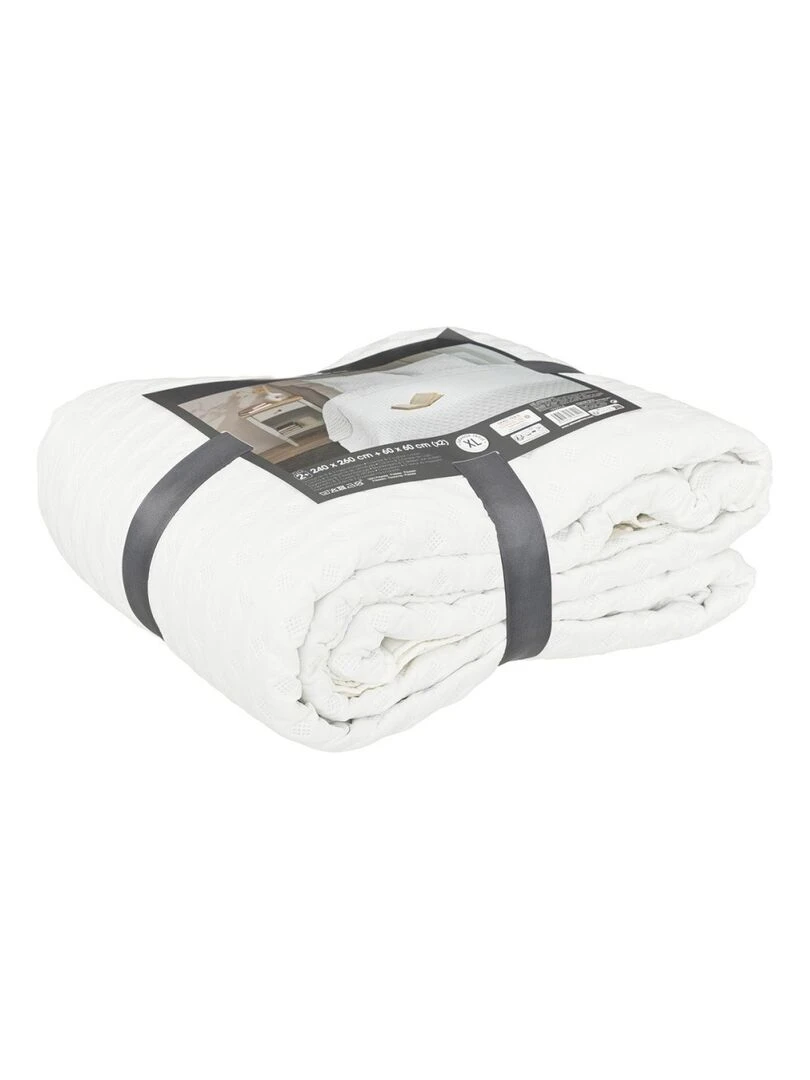 Dessus de lit 240x260 Kalia ivoire + 2 taies   Blanc