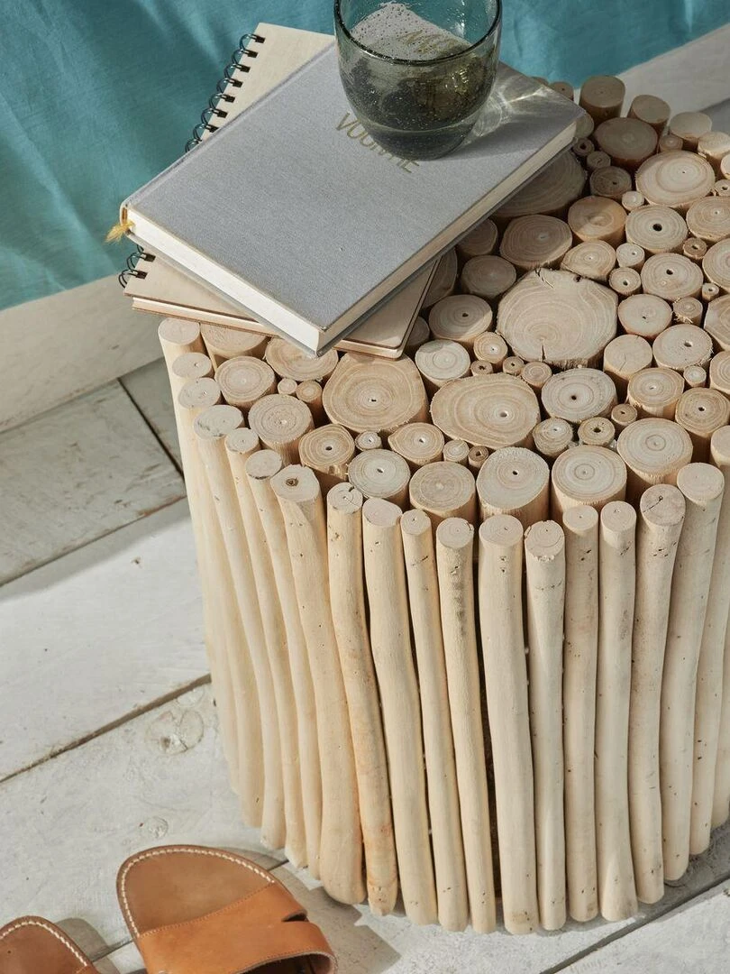 Tabouret rondins de bois BEACH HOUSE   Marron