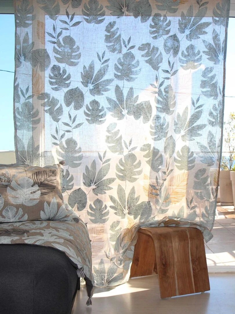 Voilage en lin à ourlet ou à œillets clip   Bleu marine