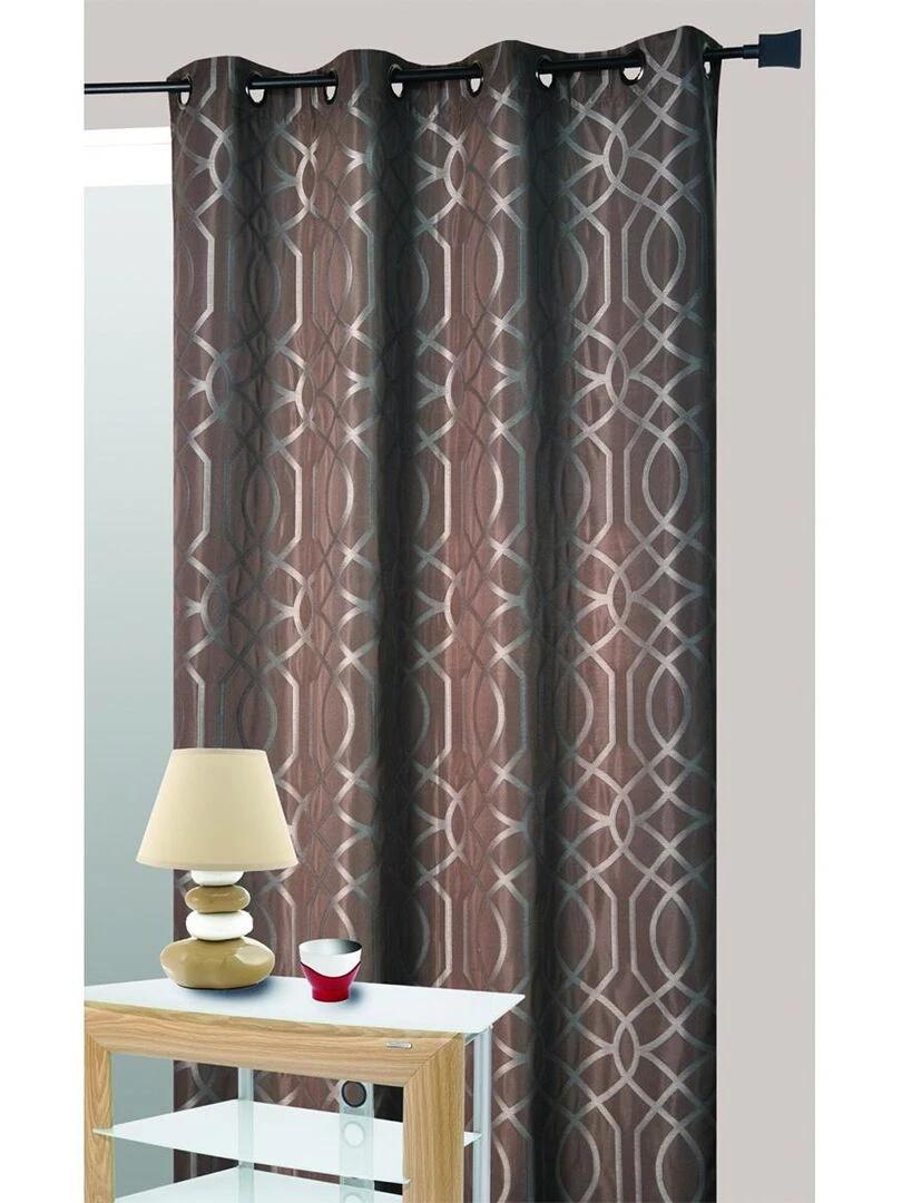 Rideau Ameublement en Jacquard Motif Géométrique Gris clair