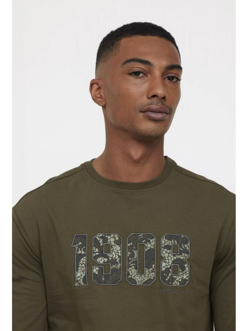 Lee Cooper   T Shirt manches longues coton regular ACACH   Kaki