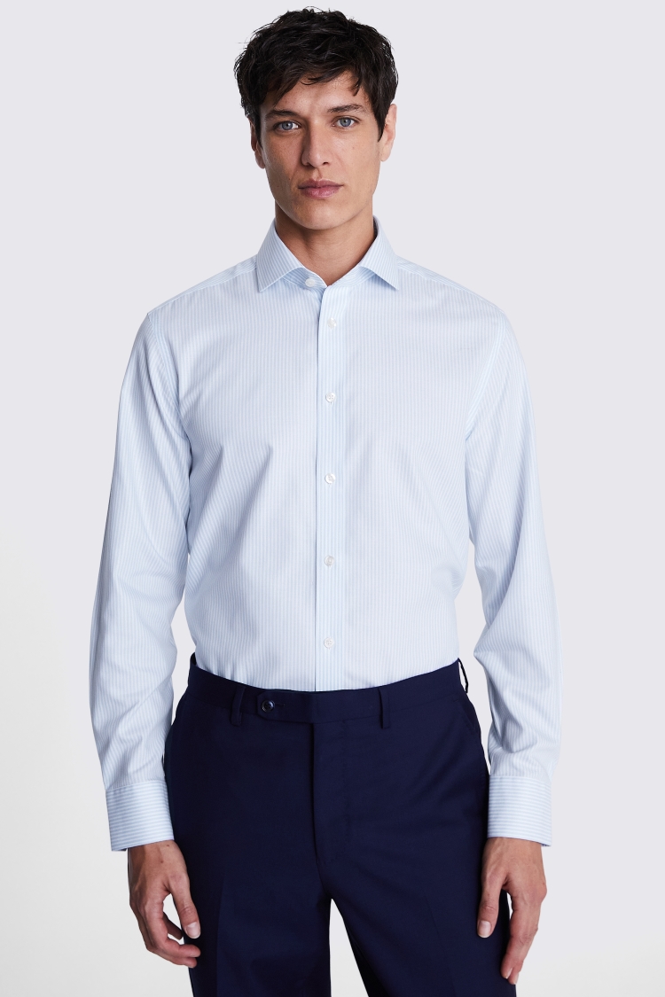 Tailored Fit Light Blue Stripe Twill Non-Iron Shirt Buy Online at Moss