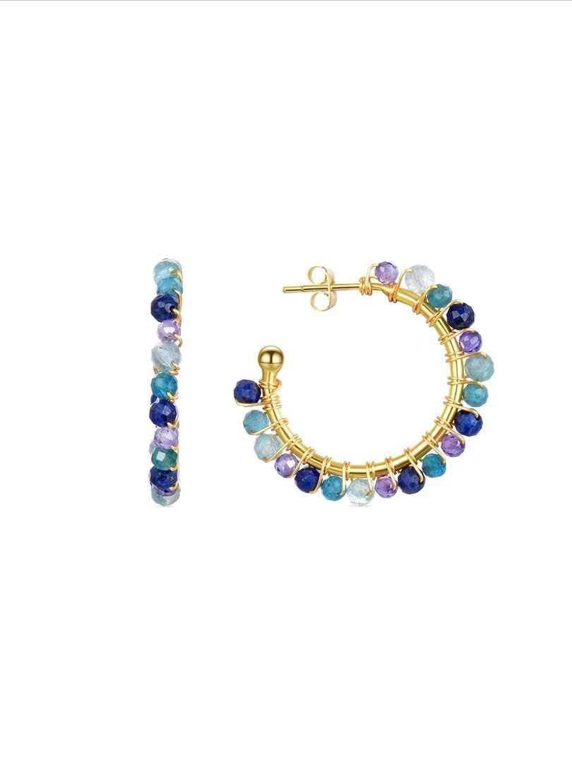 Boucles d'oreilles Aiel Cristal bleu foncé Boucles d'oreilles plaquées or jaune 18 Kt. Bleu