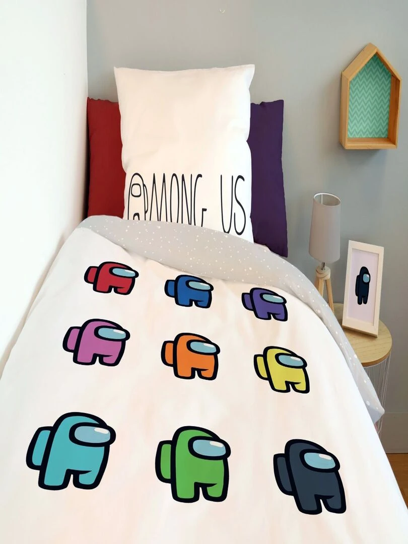 Housse de couette Among Us Equipage 140x200 cm et taie d'oreiller   100% Coton   Blanc