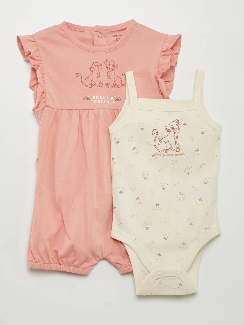 Set barboteuse + body 'Le Roi Lion' 2 pièces Rose