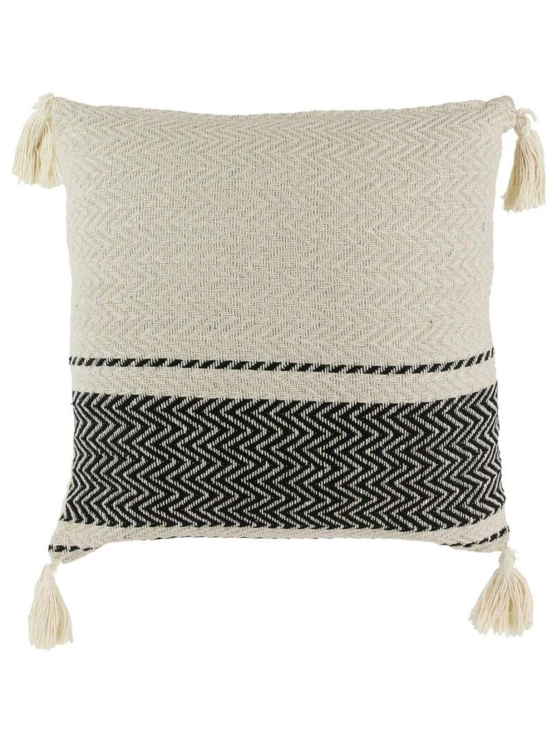 Coussin pompons avec rayures berbère beige Beige