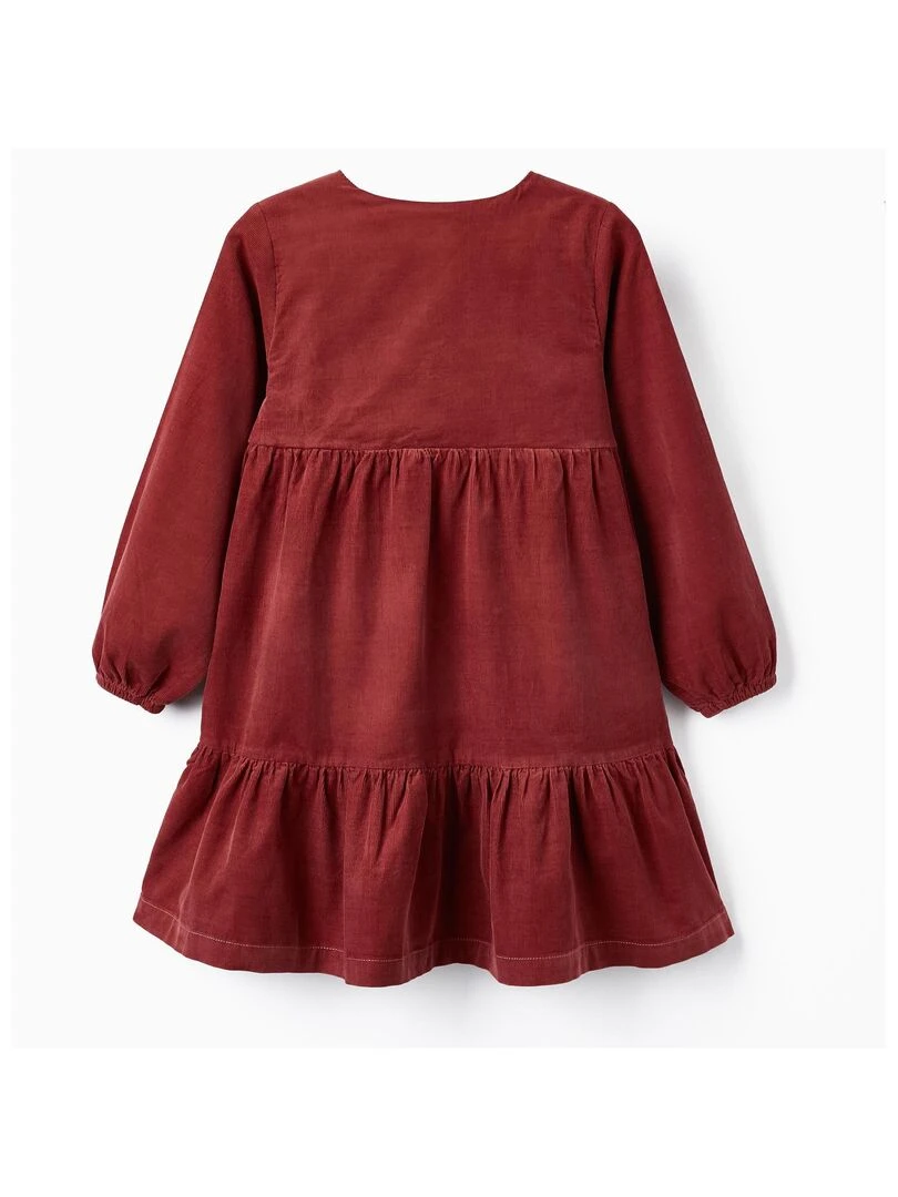 Robe en velours de coton pour fille manches longues LITERATURE CLUB Rouge foncé