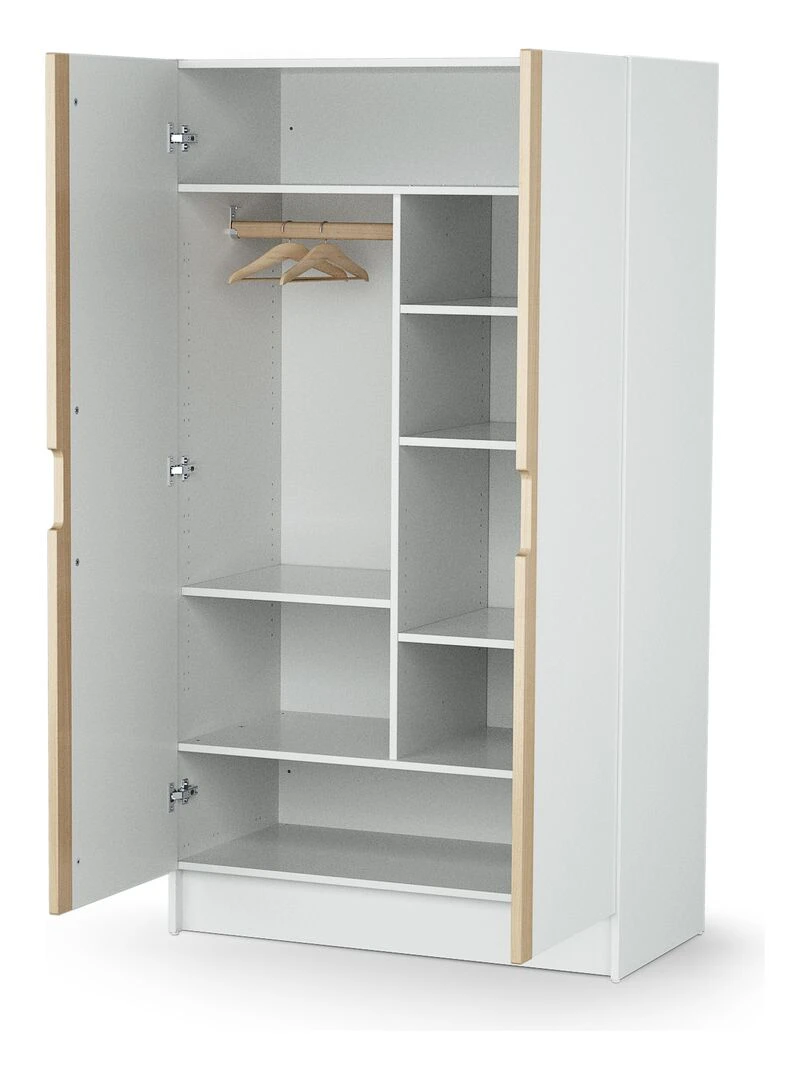 AT4 Armoire CARROUSEL Blanc et Hêtre Verni Marron foncé