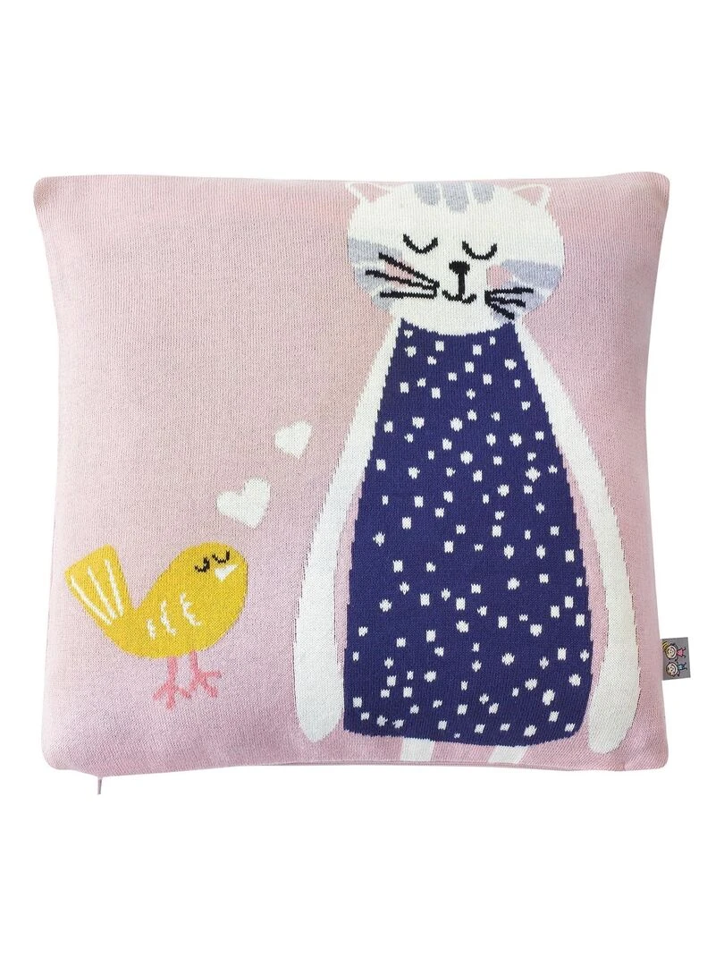 Taie de coussin en tricot de coton Chat Rose