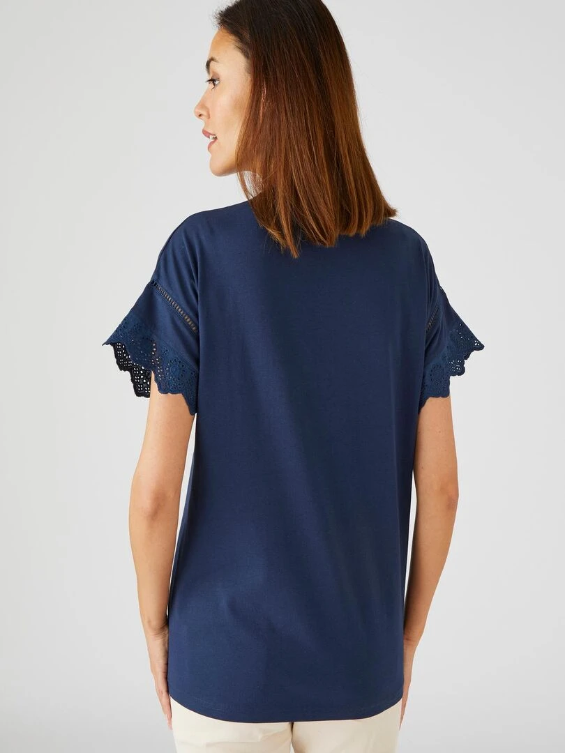 T shirt broderies anglaises pur coton   Damart   Bleu marine