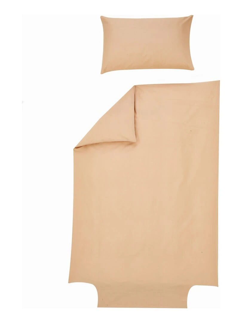 Parure de lit housse de couette 100x140 cm + taie 40x60 cm Coton Bio 'P'tit Basile' Beige argile