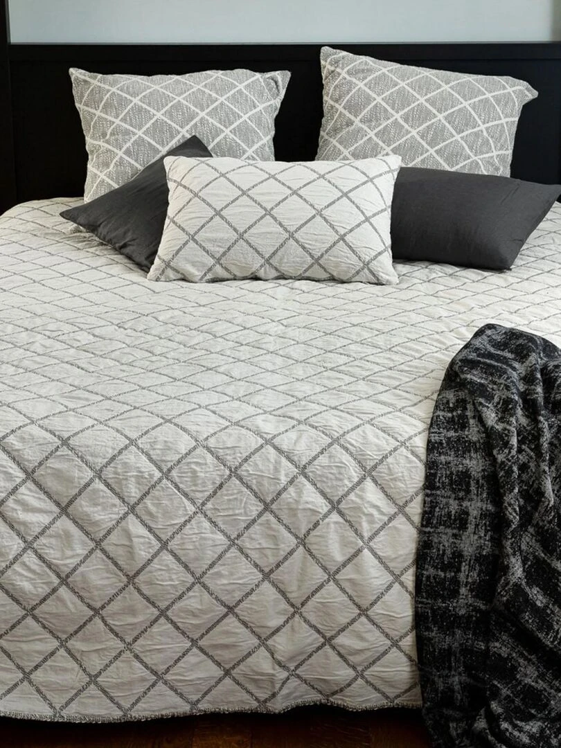 Dessus de lit réversible motif losange Gris perle