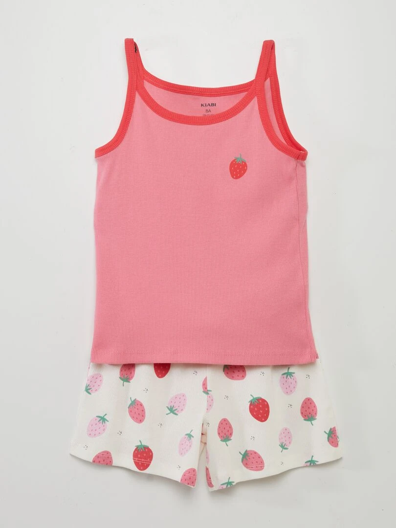 Pyjama court top + short 2 pièces Rose