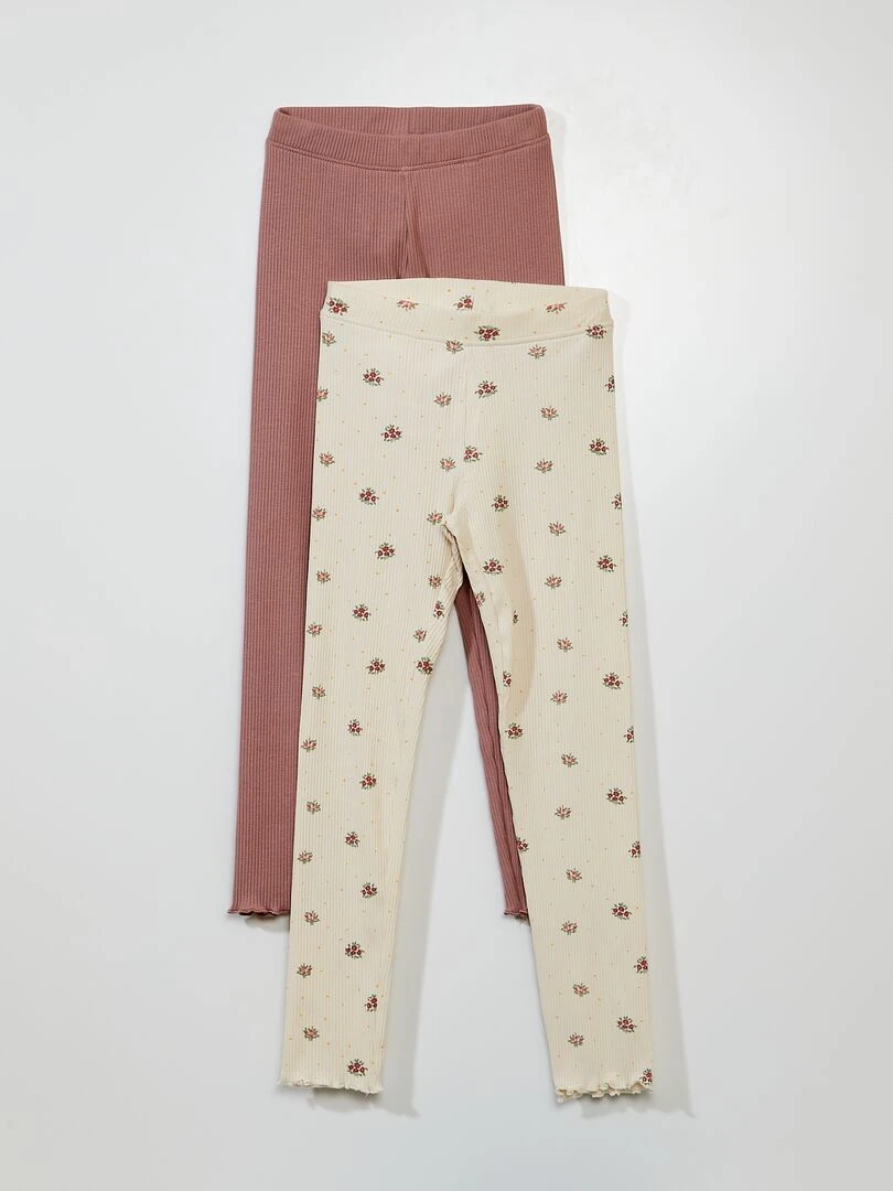 Lot de 2 leggings côtelés Blanc/rose