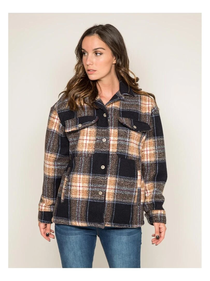 Manteau court carreaux URANI Bleu marine
