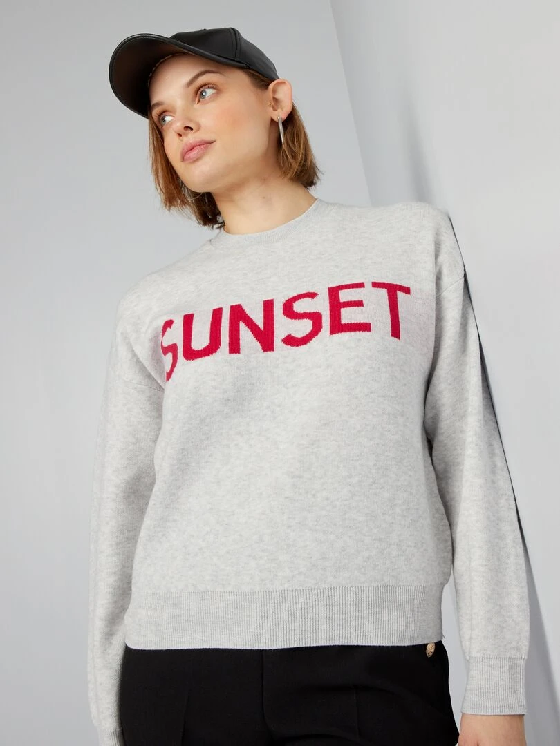 Pull à col rond avec inscription   Gris