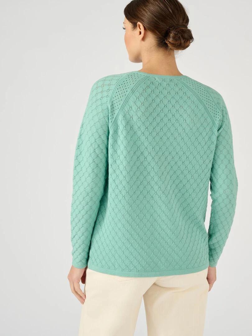Pull ajouré à base de coton biologique   Damart   Vert anis