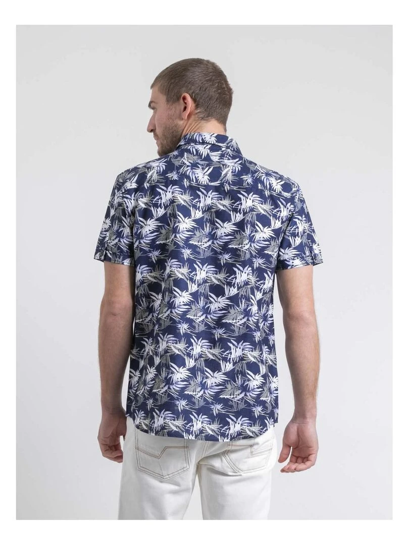 Chemise manches courtes pur coton motifs DURUDOLF Bleu marine