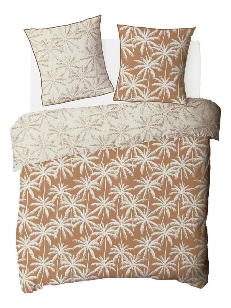 Future Home   Parure de lit 2 personnes en coton 57 fils imprimé camel   Marron