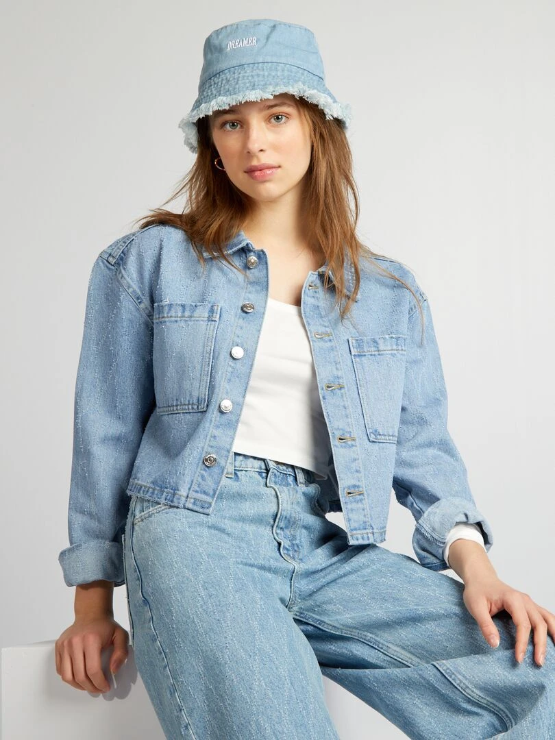 Veste en jean griffée Bleu