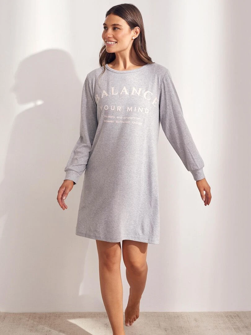 Chemise de nuit manches longues Cotton   Gris