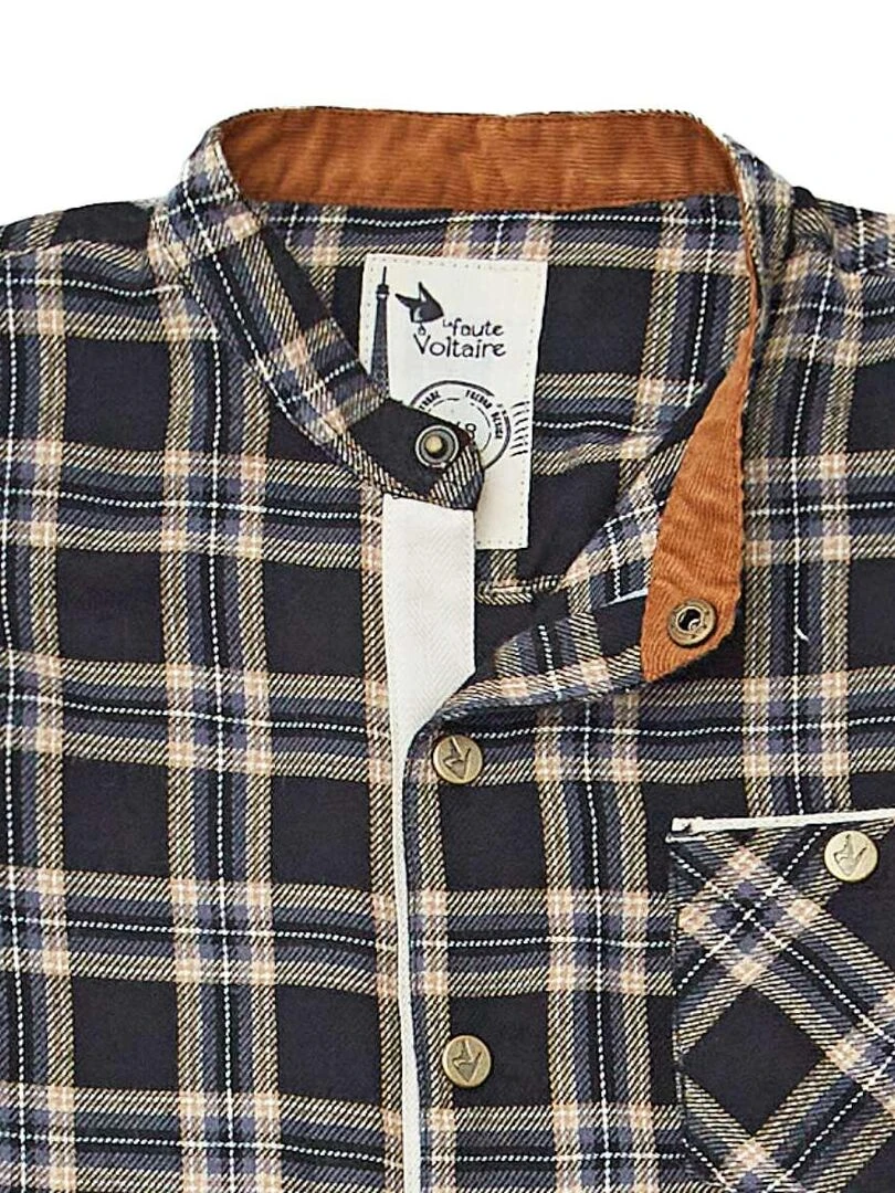 Chemise Carrx Tartan Garçon  Noir Beige  Col Mao  RIMBAUD   'LA FAUTE A VOLTAIRE'   Noir Marron Blanc