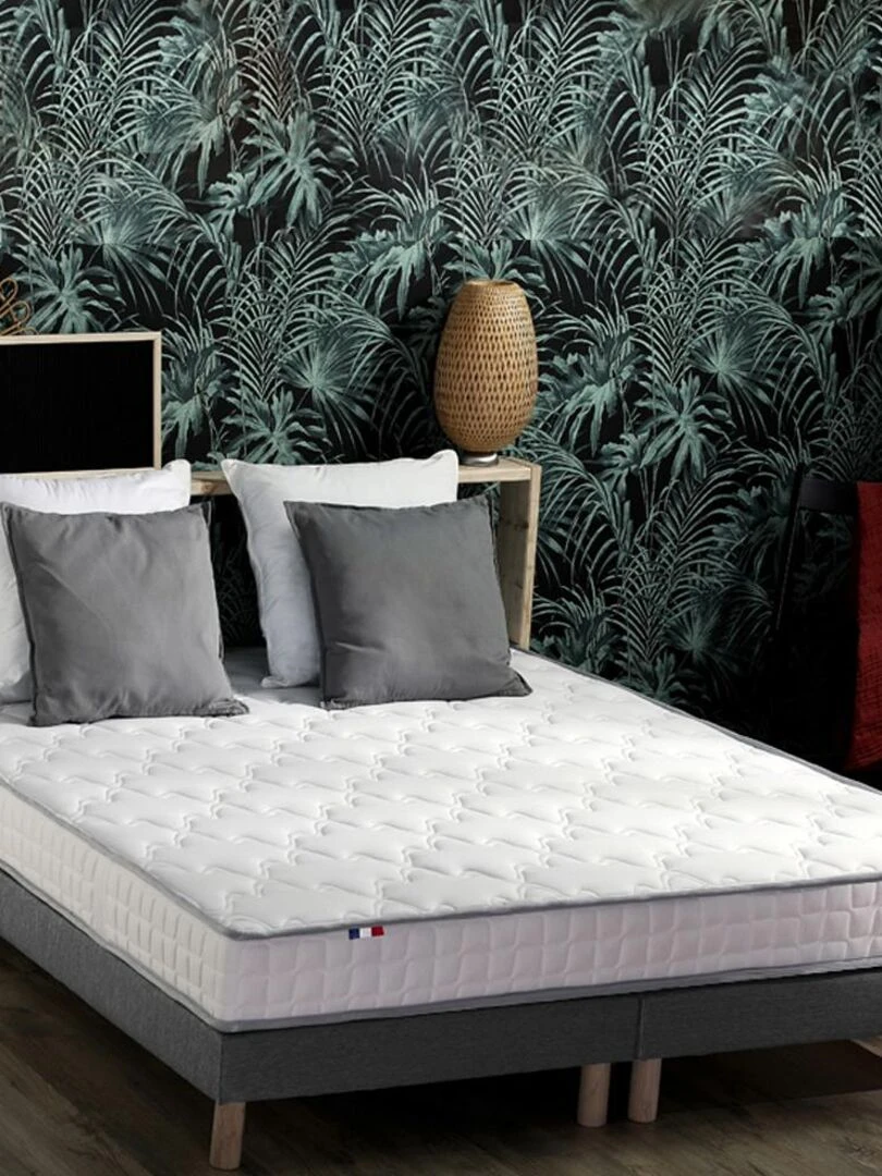 Ensemble Matelas 100% latex 3 zones PURE + Sommier Fabriqué en France Sommier Gris chiné Gris Blanc