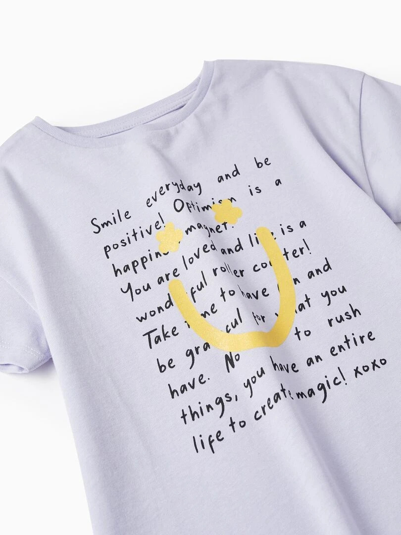 T shirt en coton avec paillettes pour fille 'Smile Everyday' manches courtes THE WAVE TRIBE   Mauve