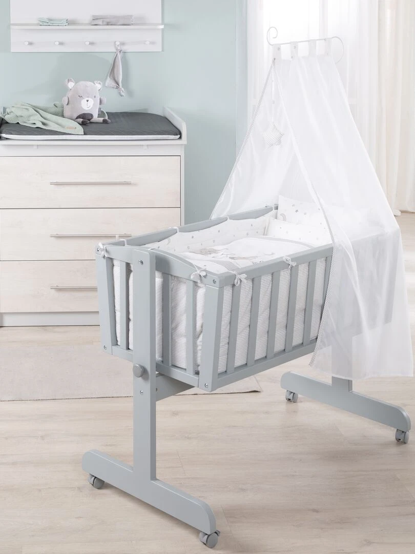 ROBA Berceau Stars 40x90 cm + Équipement Complet Bois Laqué Gris Gris