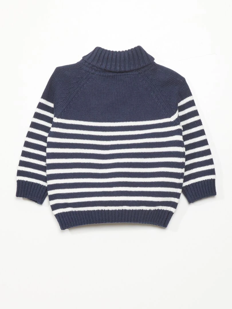 Pull rayé en col châle rayé bleu