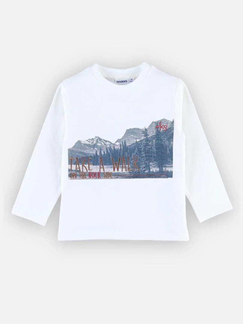 T shirt longues manches imprimé montagne Noukie's Blanc