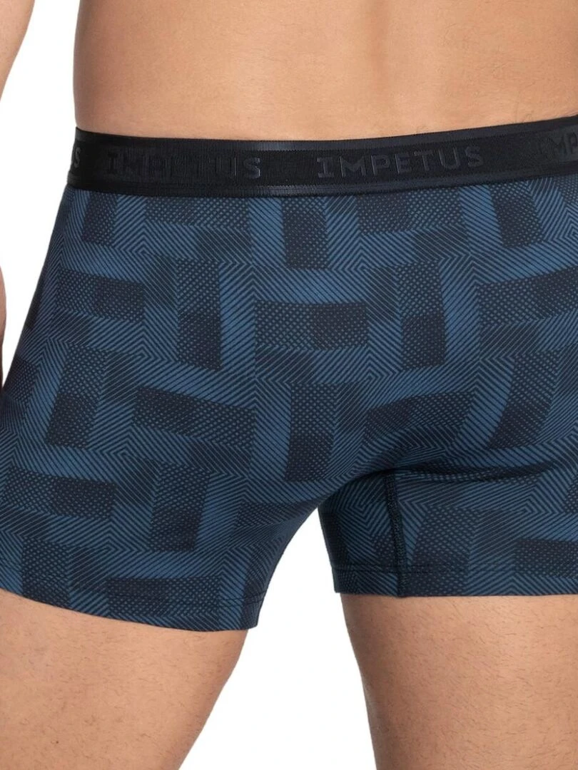 Boxer homme Isamu en coton et modal à motif géométrique Bleu