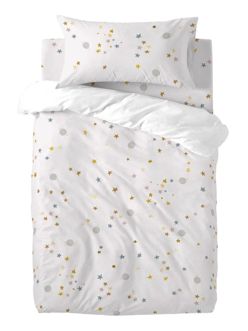 Parure housse de couette 2 pièces Saturn "Happyfriday"   Blanc