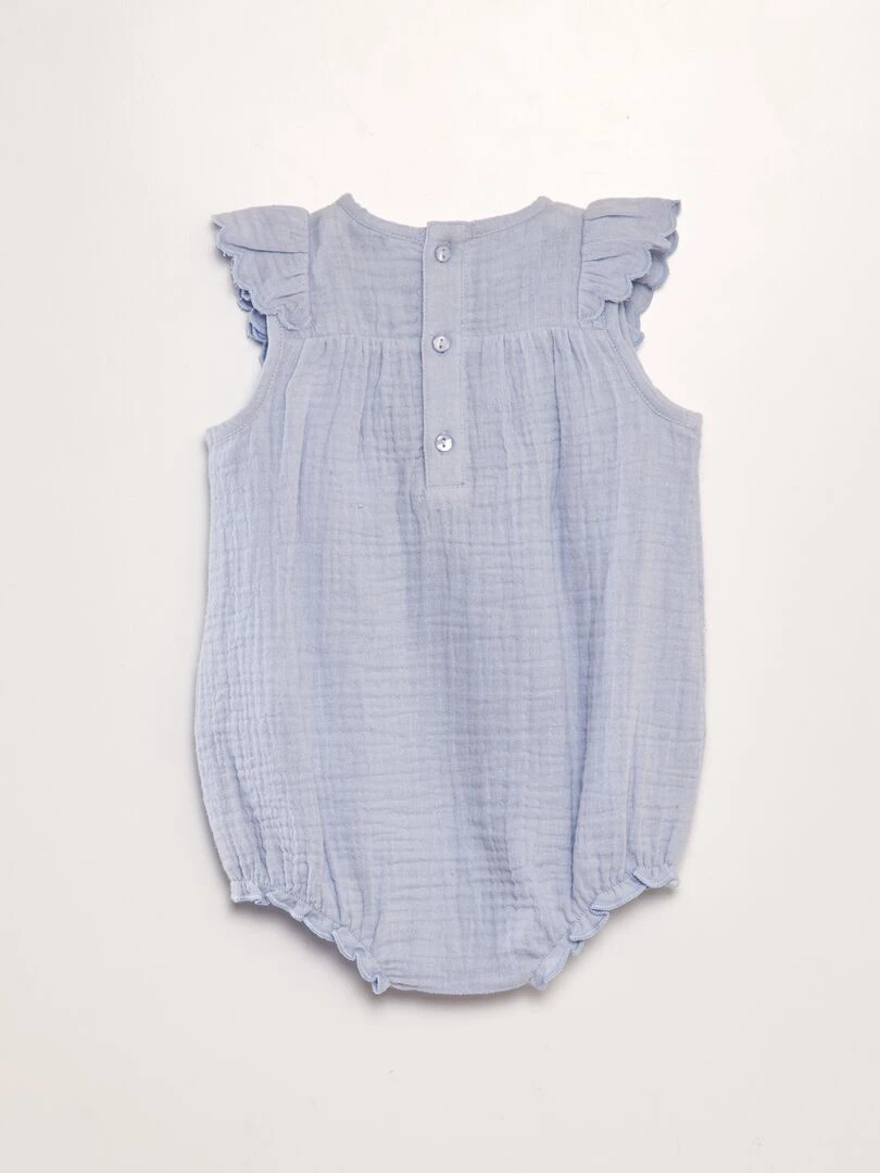 Barboteuse en gaze de coton avec volants Bleu