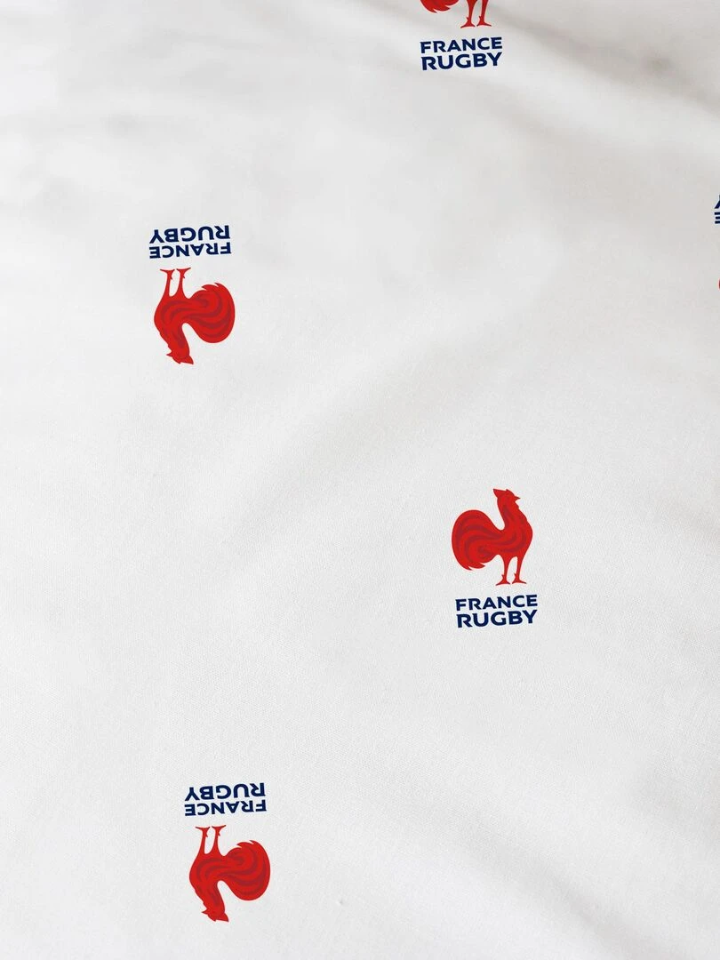 Drap housse imprimé 100% coton FRANCE RUGBY BALL Blanc Rouge