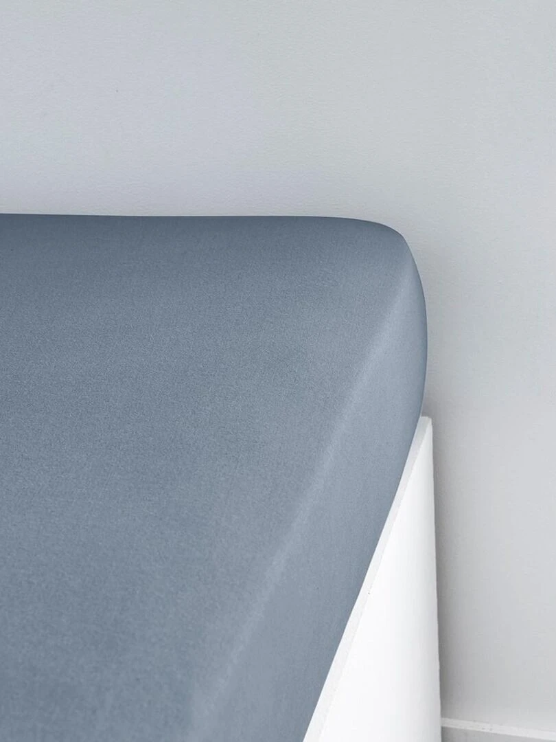 Drap housse 2 personnes uni 'ESSENTIAL' 'TODAY' Bleu gris