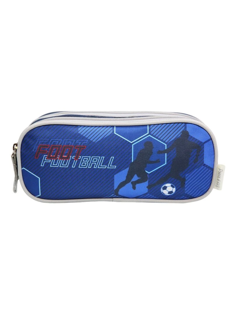 Trousse scolaire 2 compartiments Phileas Football Bleue Bagtrotter Bleu
