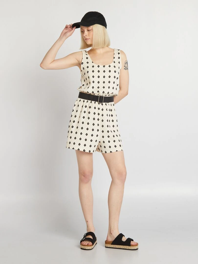 Combishort courte à taille élastiquée Noir/Beige