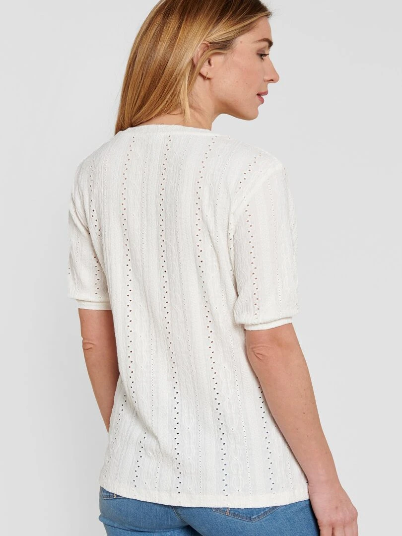 Tee shirt effet macramé   Damart   Blanc cassé