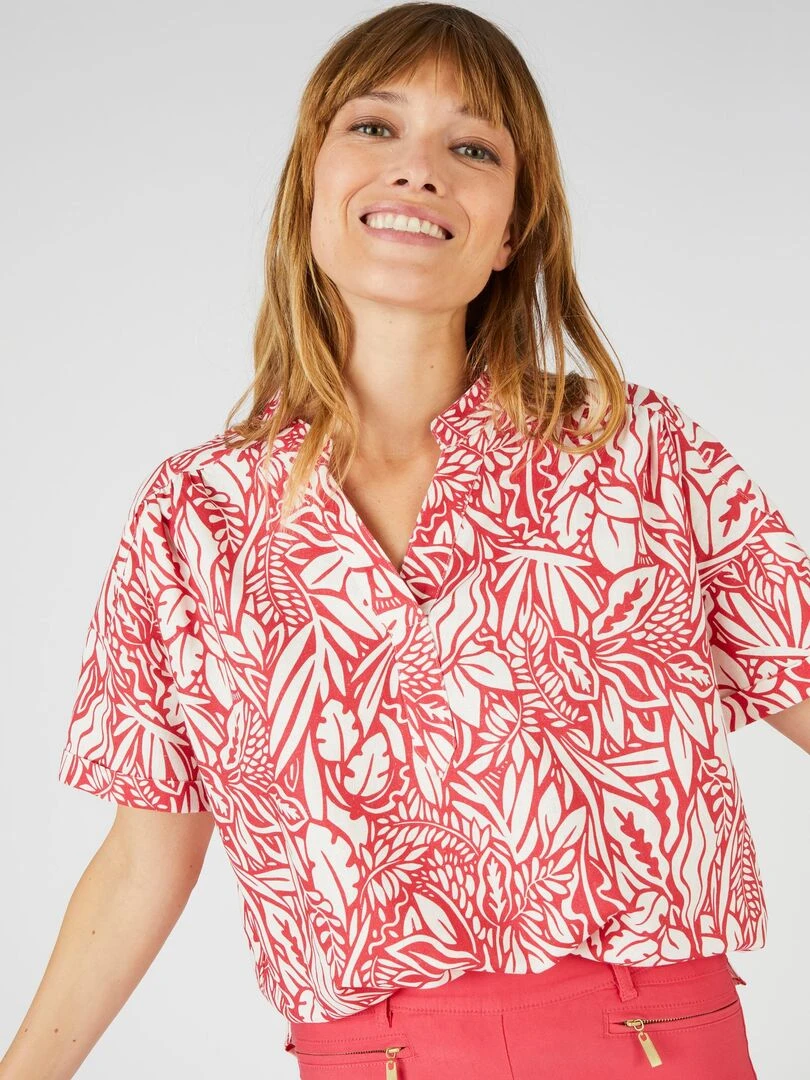 Blouse mélange lin feuillage Damart Rouge