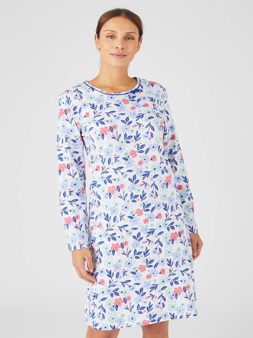 Chemise de nuit manches longues pur coton peigné Damart Vert