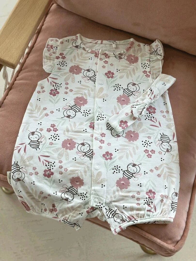 Combishort bébé + bandeau Mya   Ecru