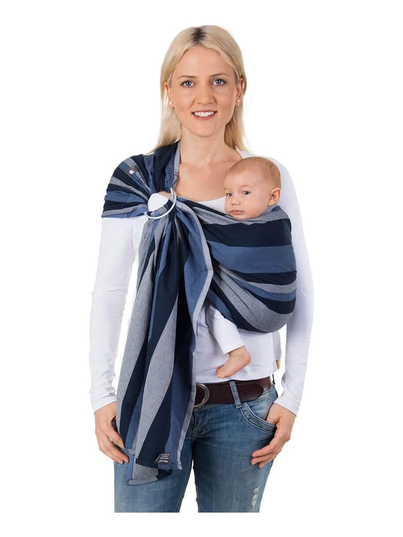 Hoppediz Écharpe de portage Ring Sling Blanc Gris Bleu
